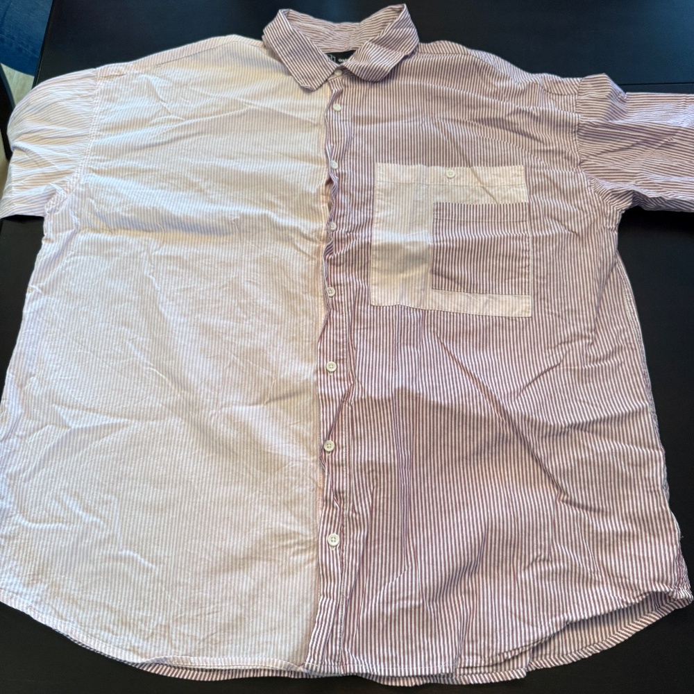 Mens XXL Original Use Button down Maroon Pink White Stripe